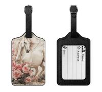 Horse Image Luggage Tag Suitcase Marker Travel Baggage Identifier with Boarding Card Holder Sturdy PU Travel Label for Suitcases and Work Bags