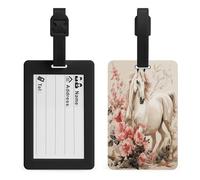 Horse Image Luggage Tags Suitcases - TPU Travel Bag Tags with Name Id Label and Black Loop - Unique Cute Id Labels for Women Men Suitcase Baggage Bag Backpack Instrument