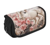 Horse Image Pencil Case Organizer - Large Capacity 3 Compartment Pencil Pouch for Adults, Portable Makeup Bag & Aesthetic Stationery Bag with Zipper (8.7x4.3") Unisex Gift