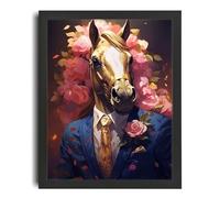Horse In A Suit Wall Art Picture Oil Style Horse Art Lounge Artwork Horse Gift A3 Poster on Canvas - Wall Art Home Decor Movie Poster Canvas Film Cinema Retro Vintage Cult Classic Nostargic Saga Mode