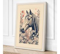 Horse in Botanical Grace Art Canvas Wall Art Print 18x12 Inch