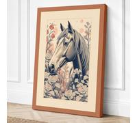 Horse in Botanical Grace Art Canvas Wall Art Print 30x20 Inch