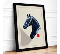 Horse in Navy Modern Framed Wall Art Print A3 (42×29.7cm) Black, Wall Decor for Living Room, Bedroom, Office & Home, Ready to Hang, Art Gift