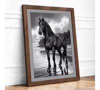 Horse in Still Water Modern Framed Wall Art Print A2 (59.4×42cm) Walnut,