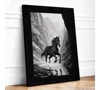 Horse in Stone Canyon Minimalist Framed Wall Art Print A2 Black