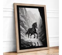 Horse in Stone Canyon Minimalist Framed Wall Art Print A2 Oak