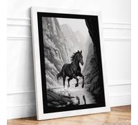 Horse in Stone Canyon Minimalist Framed Wall Art Print A2 White