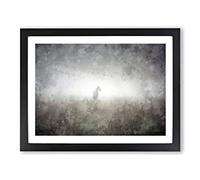 Horse In The Mist Painting Modern Art Framed Print | A3 Black Framed Wall Art | Ready to Hang | Modern Animal Picture | Living Room Bedroom Lounge Office