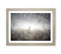 Horse In The Mist Painting Modern Art Framed Print | A3 Oak Framed Wall Art | Ready to Hang | Modern Animal Picture | Living Room Bedroom Lounge Office