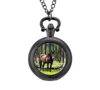 Horse in The Rain Forests Classic Quartz Pocket Watch Vintage Men's Pocketwatch with Chain Christmas Gifts for Father Husband Boyfriend