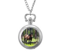 Horse in The Rain Forests Classic Quartz Pocket Watch Vintage Men's Pocketwatch with Chain Christmas Gifts for Father Husband Boyfriend
