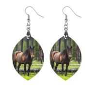Horse in The Rain Forests Trendy Wooden Earrings Lightweight Charms Pendant Hooks Gifts for Women Star