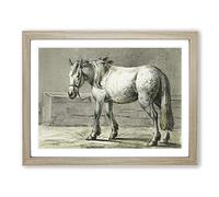 Horse In The Stable By Jean Bernard Vintage Framed Print | A4 Oak Framed Wall Art | Ready to Hang | Classic Animal Picture | Living Room Bedroom Lounge Office
