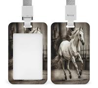 Horse in The Street ID Badge Holder Clear Badge Protectors with Detachable Lanyard Strap Vertical Hard Plastic Sleeve Secures Work ID Card Credit Cards for Office Factory
