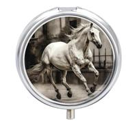 Horse in The Street Pill Box Cute Round Pill Case Portable Medicine Tablet Vitamin Holder Organizer for Purse Pocket