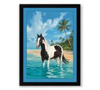 Horse in Tropical Waters Coastal Framed Wall Art Print A4 (29.7×21cm) Black, Wall Decor for Living Room, Bedroom, Office & Home, Ready to Hang, Art Gift