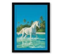 Horse in Turquoise Waters Tropical Framed Wall Art Print A2 (59.4×42cm) Black, Wall Decor for Living Room, Bedroom, Office & Home, Ready to Hang, Art Gift