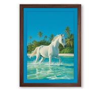 Horse in Turquoise Waters Tropical Framed Wall Art Print A3 (42×29.7cm) Walnut, Wall Decor for Living Room, Bedroom, Office & Home, Ready to Hang, Art Gift