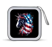 Horse in U.S. Flag Funny CD Holder 40 Capacity DVD Case Disc Protective Storage Organizer Bag for Car Home Travel