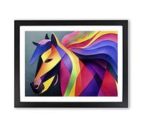 Horse In Watercolour Abstract Framed Wall Art Print A2 Black