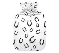 Horse Iron Shoes White Hot Water Bottle with Cover for Pain Relief Feet Warmer for Headaches Back Pain, 1L