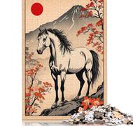Horse Japanese Art Puzzle 500 Pieces Jigsaws Wooden Puzzles for Adults Jigsaw Puzzles for Adults Educational Game Challenge Toy 500pcs (52x38cm)