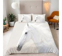 Horse King Duvet Cover White Animal Reversible Bedding Sets, Soft Microfiber Quilt Cover with Zipper Closure and 2 Pillowcase 50x75 cm for Kids Teens Adults YW-22