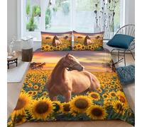 Horse King Size Duvet Cover Set Animals Soft Microfiber Reversible Bedding Set, Includes 2 Pillowcases 50 x 75 cm & 1 Duvet Cover 230 x 220 cm with Hidden Zipper LM109