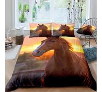 Horse King Size Duvet Cover Sets Landscape Bedding Soft Microfiber Duvet Cover King 220x230 cm 3D Quilt Cover with Zipper Closure and 2 Pillowcases b-9699