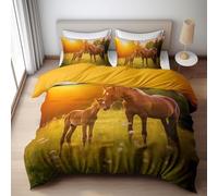 Horse King Size Duvet Cover Sets Pony Bedding Set 3D Print Ultra Soft Breathable Microfiber Quilt Cover 220x230 cm with Zipper Closure und 2 Pillowcases for Bedroom Bed Decor B/533