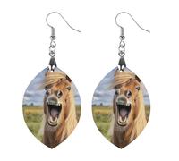 Horse Laughing Trendy Wooden Earrings Lightweight Charms Pendant Hooks Gifts for Women Love