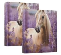 Horse Lavender Flower Purple Three Ring Binders 1.5 Inch Hold 200 Sheets Cute 3 Ring Folders Floral Round Ring Recipe Binder, 12.4x10.63x2.36inch, 1 Pack