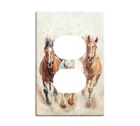 Horse Light Switch Cover Plate/Outlet Covers, Brown and White Galloping Horses for Home Decor, Thermoplastic Wall Plates, Standard Size Single Duplex Outlet