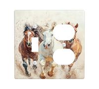 Horse Light Switch Cover Plate/Outlet Covers, Brown and White Galloping Horses for Home Decor, Thermoplastic Wall Plates, Standard Size Toggle Duplex