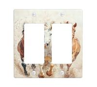 Horse Light Switch Cover Plate/Outlet Covers, Brown and White Galloping Horses for Home Decor, Thermoplastic Wall Plates, Standard Size Double Rocker