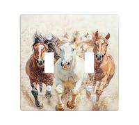 Horse Light Switch Cover Plate/Outlet Covers, Brown and White Galloping Horses for Home Decor, Thermoplastic Wall Plates, Standard Size Double Toggle