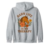 Horse Lover Riding Equestrian Floral Barn Life Is My Therapy Zip Hoodie