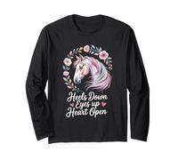 Horse Lover Riding Floral Watercolor Art Heels Down Eyes Up Long Sleeve T-Shirt