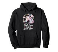 Horse Lover Riding Floral Watercolor Art Heels Down Eyes Up Pullover Hoodie