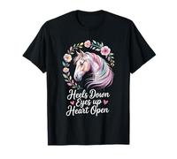Horse Lover Riding Floral Watercolor Art Heels Down Eyes Up T-Shirt
