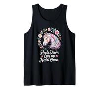 Horse Lover Riding Floral Watercolor Art Heels Down Eyes Up Tank Top