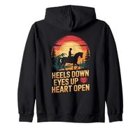 Horse Lover Riding Sunset Heels Down Eyes Up Heart Open Zip Hoodie
