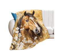 Horse Lovers' Gift: Cozy Plush Fleece Flannel Animal Flower Blanket - 50"X40" for Boys, Girls, Women & Men