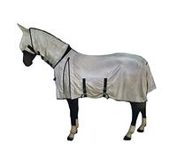 Horse Master Combo Fly Rug - Lightweight Plain Sheet with Free Fly Mask & Tail Cover Protection - Equestrian Rug for Competition Riding Outdoors Yards Fields, SILVER, 145cm / 6’3''