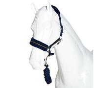 Horse Master Fluffy Headcollar and Leadrope Set - Diamante Soft Fur Padded Halters for Horses - Super Flexible and Adjustable Pony Controller Equipment for Training and Outdoor Riding (Cob, Navy)
