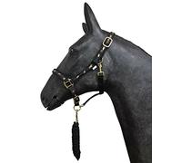 HORSE MASTER Padded Headcollar Lead Rope - Comfortable Stylish Horse Printed Halter with Detachable Leadrope - Stable Yard Equipment for Pony Cob Full and Shetland, Black