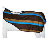 Horse Master Striped Fleece Exercise Sheet - Equestrian Lightweight Stable Rugs with Tail Flap - Breathable Walker Blanket for Competition Riding Outdoor Yards Fields,Blue/Brown, L