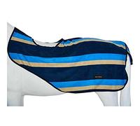 Horse Master Striped Fleece Exercise Sheet - Equestrian Lightweight Stable Rugs with Tail Flap - Breathable Walker Blanket for Horse Competition Riding Outdoor Yards Fields, Navy Blue/Cream, M