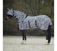 Horse Master Zebra Printed Horse Fly Rug - Lightweight Bug Protection Full Neck Combo Sheet with Fly Mask - Turnout Rug for Competition Riding Outdoors Yards Fields