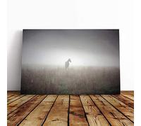 Horse Mist Sweden Landscape Canvas Print | Gallery Wrapped 30mm Frame Wall Art | 20x14 inches | Ready to Hang | Modern Animals Picture | Living Room Bedroom Lounge Office